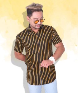 Men's Casual Striped Design Shirt, Yellow & Black (Monty Vlogs Special Shirt)